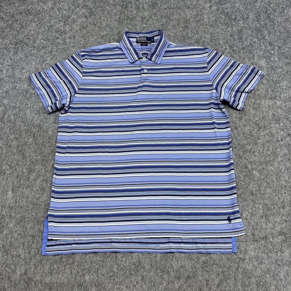 Polo Ralph Lauren Polo Shirt Mens M Blue Stripe Pima Cotton Classic Fit Peru